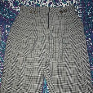New plaid ankle pants, pleated with buttons.